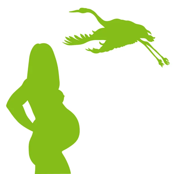 Healthy pregnant mother and stork vector background — Stock Vector