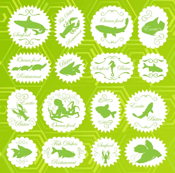 Étiquettes vectorielles de fruits de mer — Image vectorielle