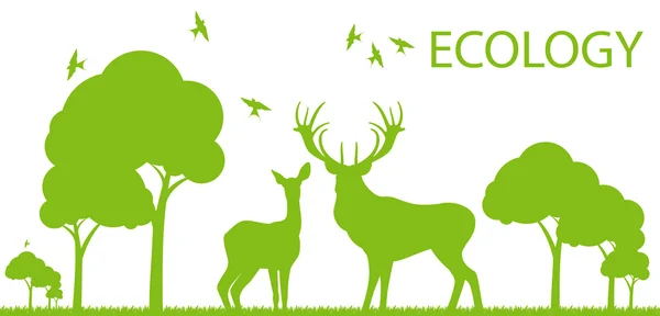 Natural cervo ecologia conceito vetor fundo paisagem — Vetor de Stock