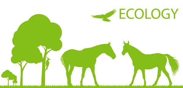 Pferd Ökologie Vektor Hintergrund Konzept Landschaft — Stockvektor