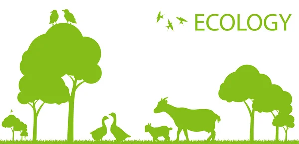 Goose en geit ecologie achtergrond vector concept landschap — Stockvector