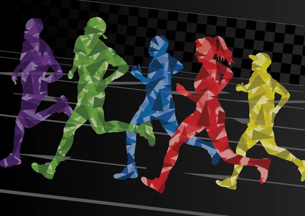 Marathonlopers mozaïek silhouetten kleurrijke vector — Stockvector