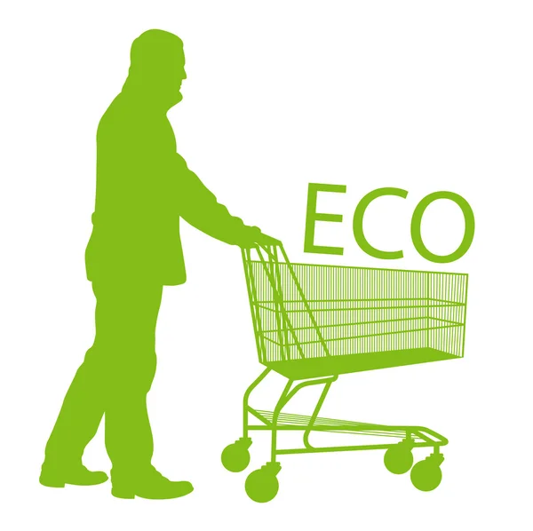 Green ecology food shopping cart concept vector background — Stock Vector