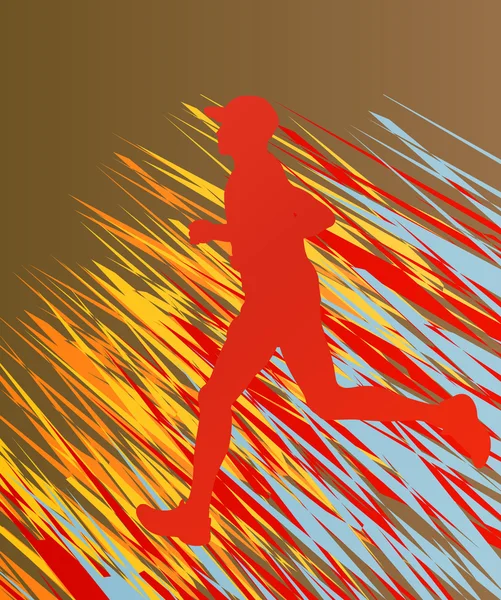 Silhouette of runner vector in front of colorful background — Stock Vector