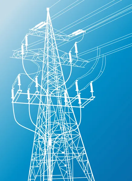 High voltage power lines and pylon vector background — Stock Vector