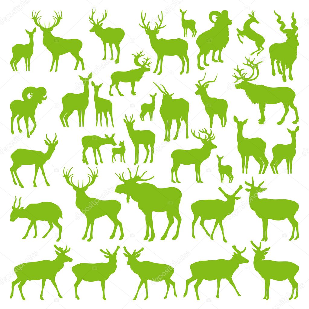 Deers collection silhouettes ecology vector