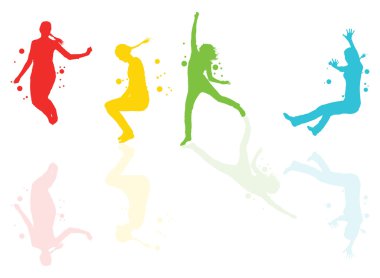 Dancing girls with colorful spots and splashes vector background clipart