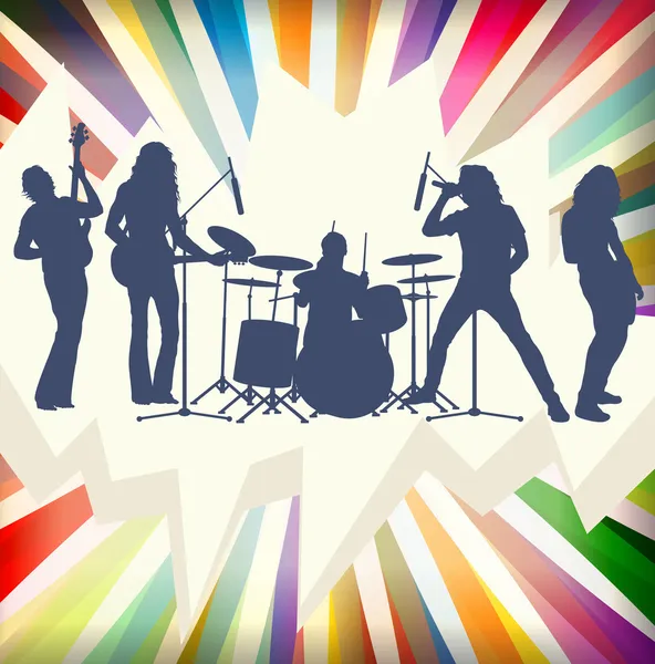 Rock silhouettes de groupe de concert éclatement arrière-plan illustration vect — Image vectorielle