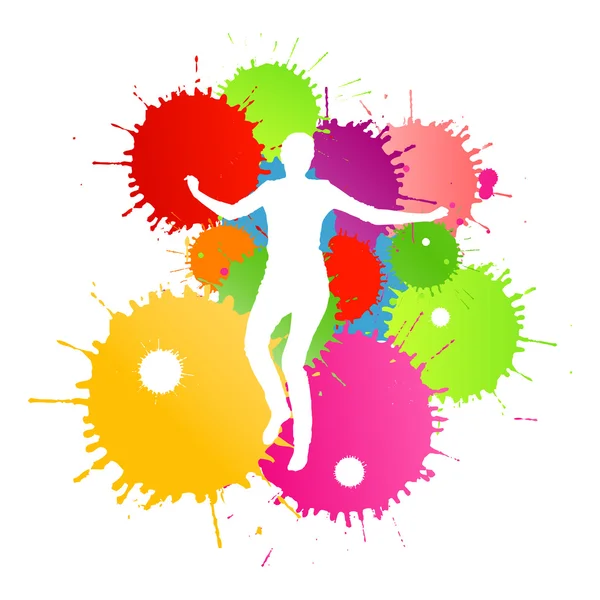 Kleurrijke heldere inkt spatten en gelukkig mens vector achtergrond — Stockvector