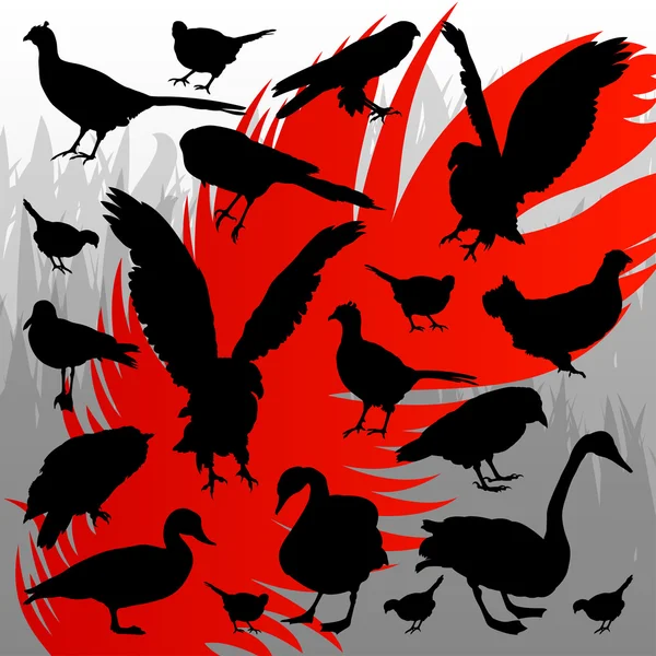 Siluetas de aves de caza forestal ilustración vector de fondo — Archivo Imágenes Vectoriales