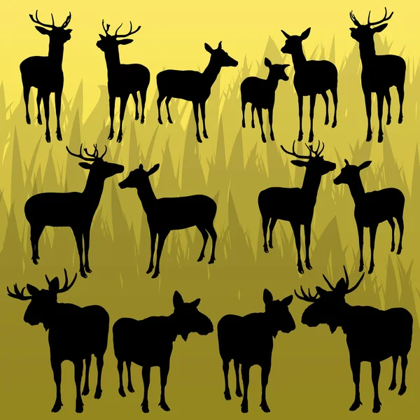 Cervi e alci cornuto caccia trofeo animali illustrazione backgr — Vettoriale Stock