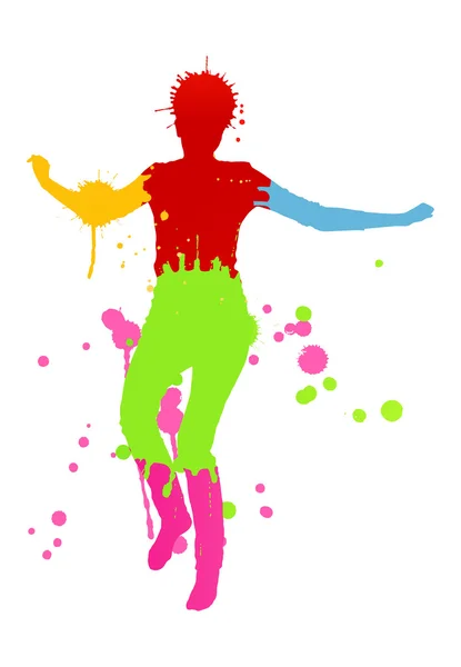 Цветные яркие чернила брызги и счастливый человек векторный фон — стоковый вектор