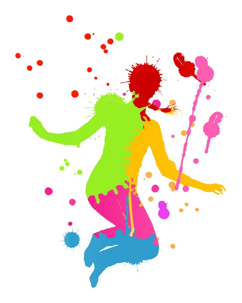 カラフルな明るいインク飛散や幸せな人のベクトルの背景 — ストックベクタ