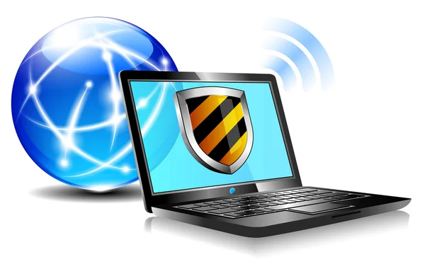 Internet Protection Shield antivirus laptop — Stock Vector