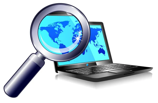 Laptop interneten keresés és keresés — Stock Vector