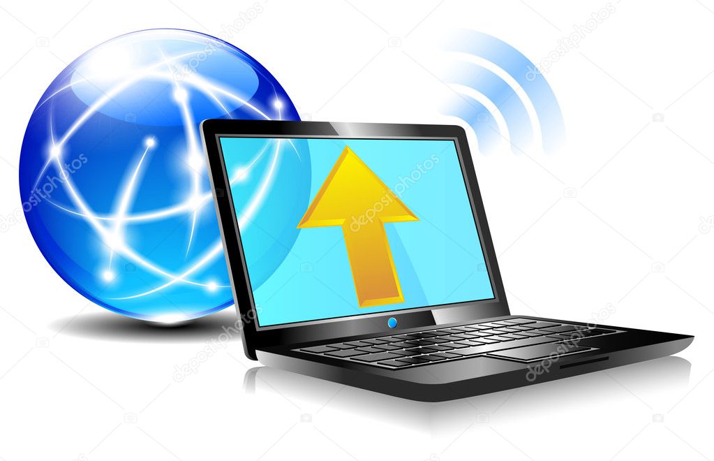 Upload to the internet cloud Icon - Laptop global