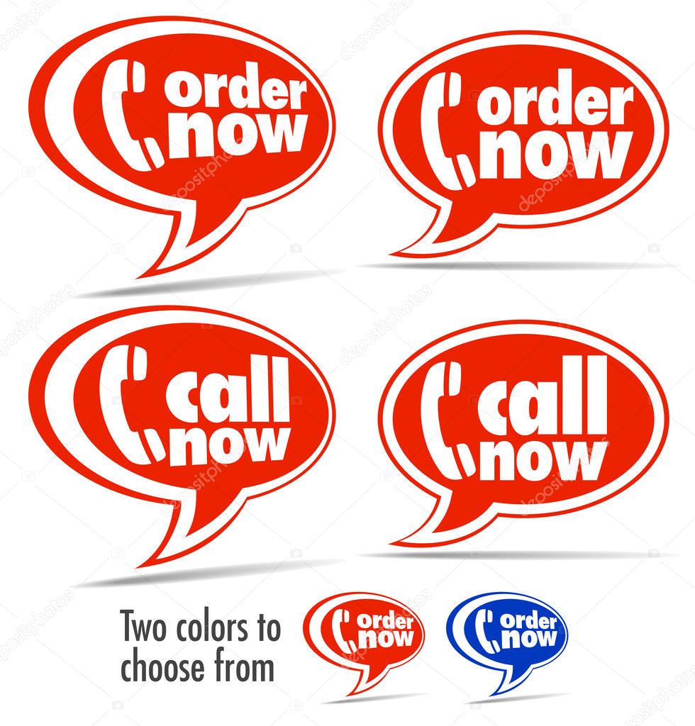 Call now, Order now speech bubbles