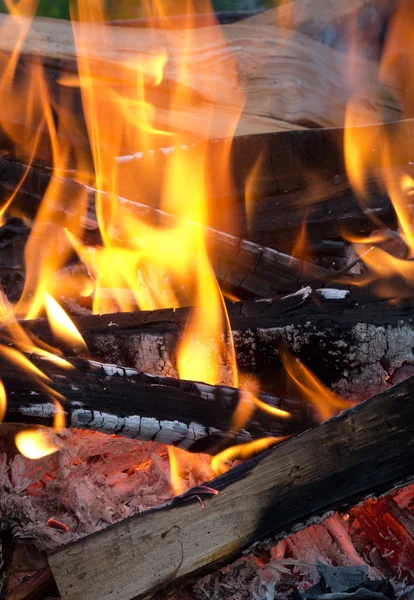 stock image Live red coals and burning wood