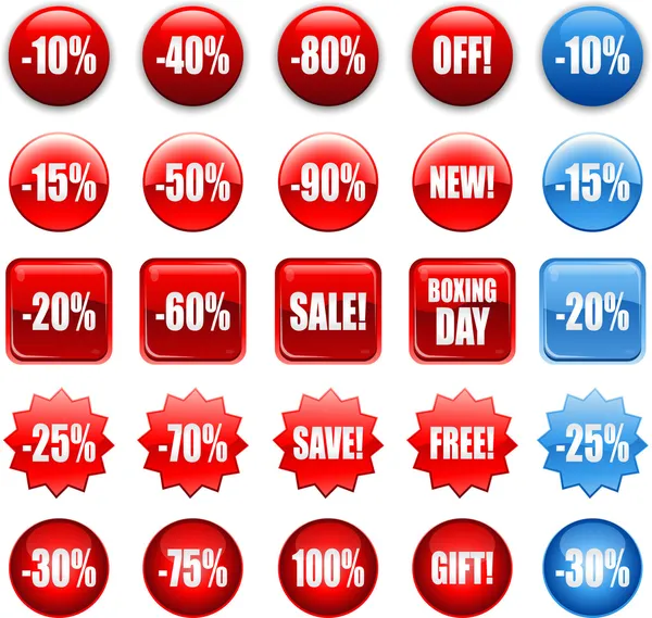 Compras vermelhas etiquetas de ícones de vendas — Vetor de Stock