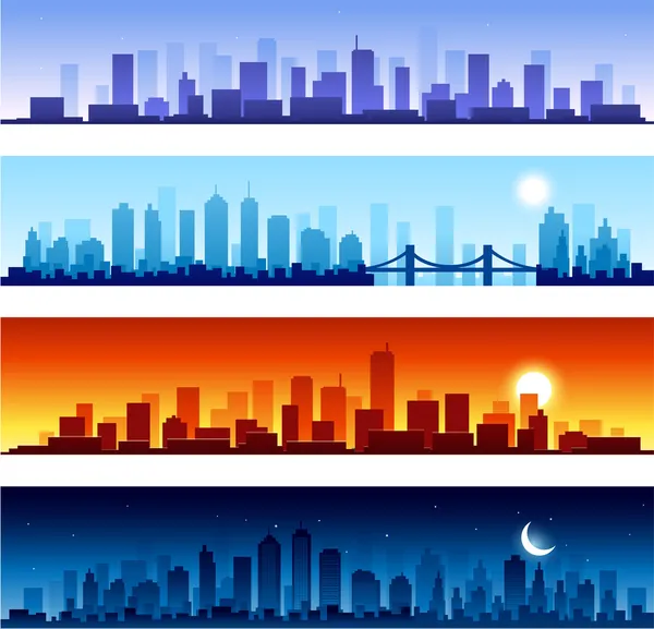 Set van stad skylines achtergrond — Stockvector