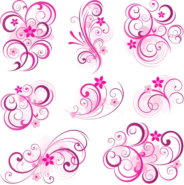 Pink abstract scroll flowers background — Stock Vector