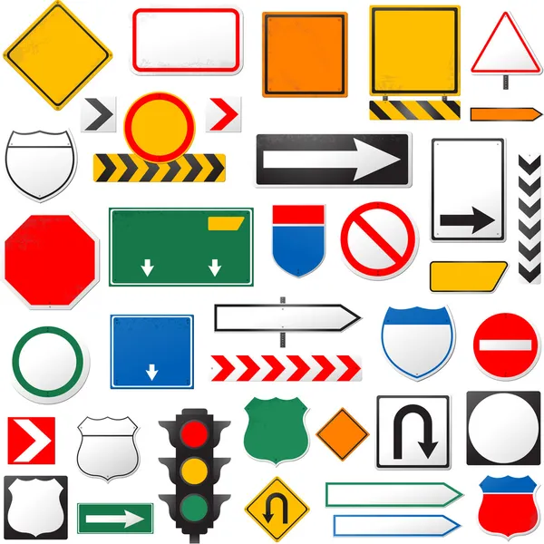 Verschiedene Verkehrszeichen isoliert auf weißem Hintergrund — Stockvektor
