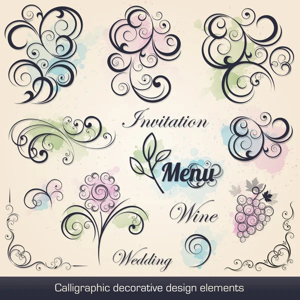 Kalligrafikus dekoratív design elemek — Stock Vector