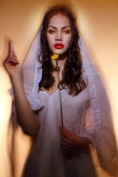 时装模型肖像看起来像圣母玛利亚或玛丽亚马格达莱纳 — 图库照片