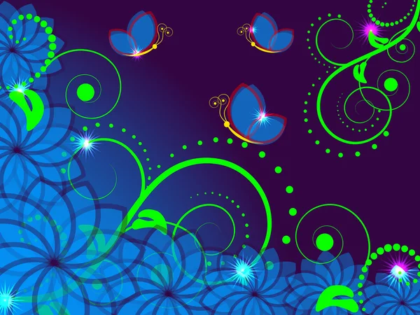 Abstrakt blommig vektor illustration med natten fjärilar — Stock vektor