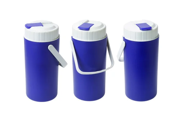 Tre contenitori di plastica blu — Foto Stock