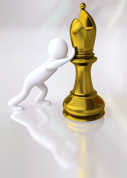 Чоловік штовхає шахи єпископ Фігура — стокове фото