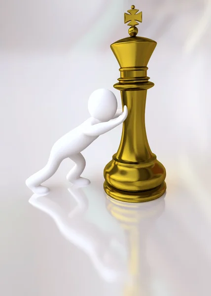 Homem empurrando xadrez rei figura — Fotografia de Stock