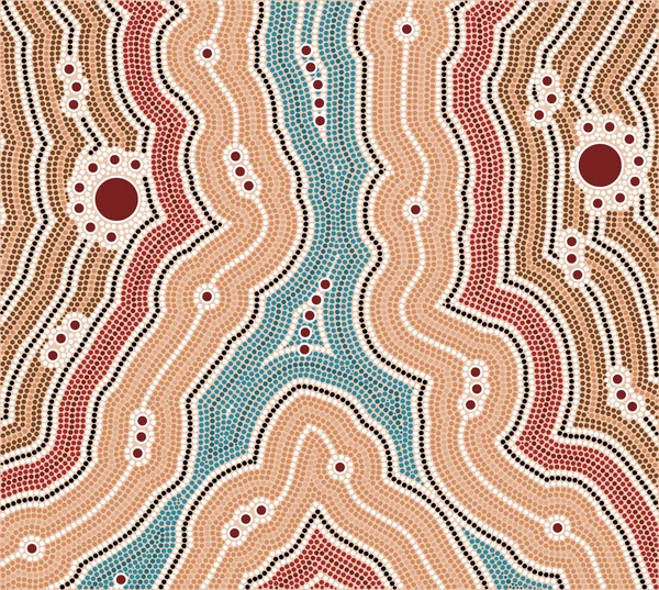 Una ilustración basada en el estilo aborigen de la pintura de puntos que representa —  Fotos de Stock