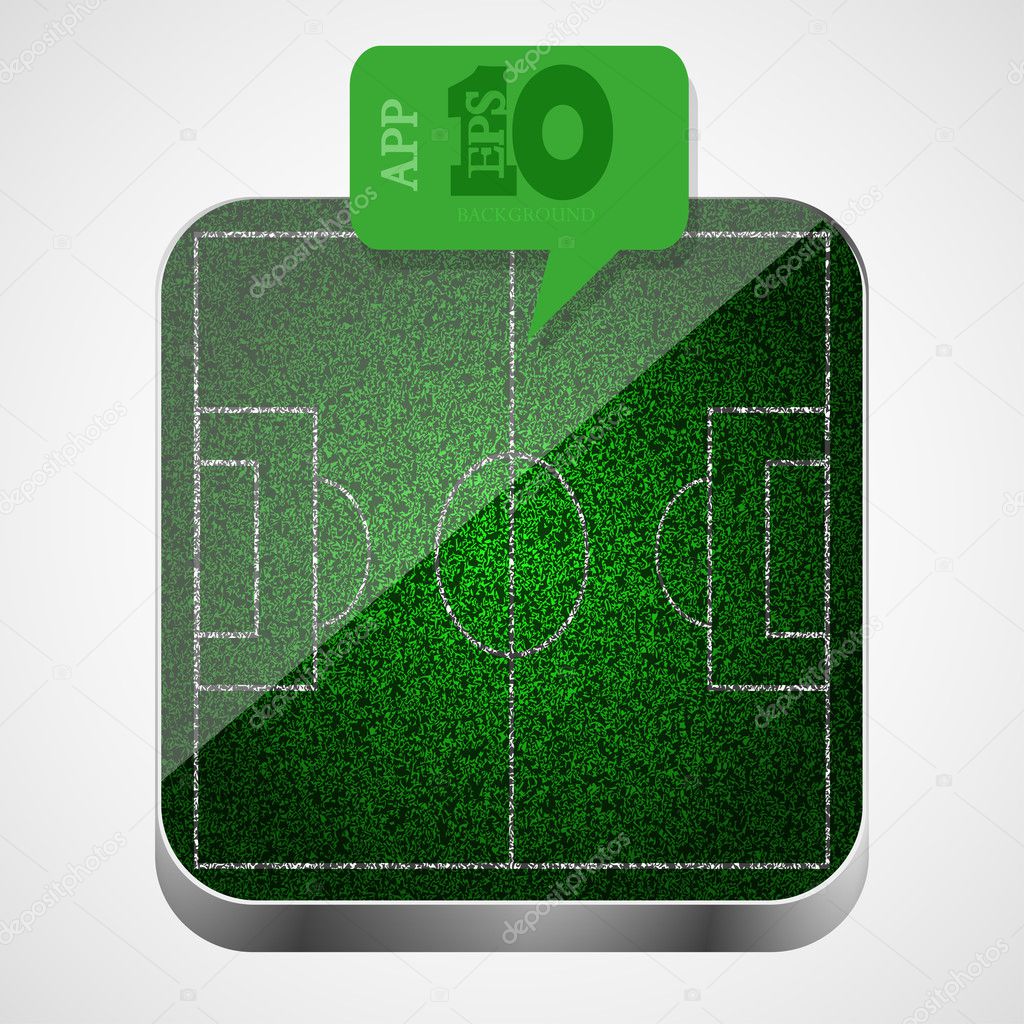 Vector soccer field app icon with green bubble speech. Eps10