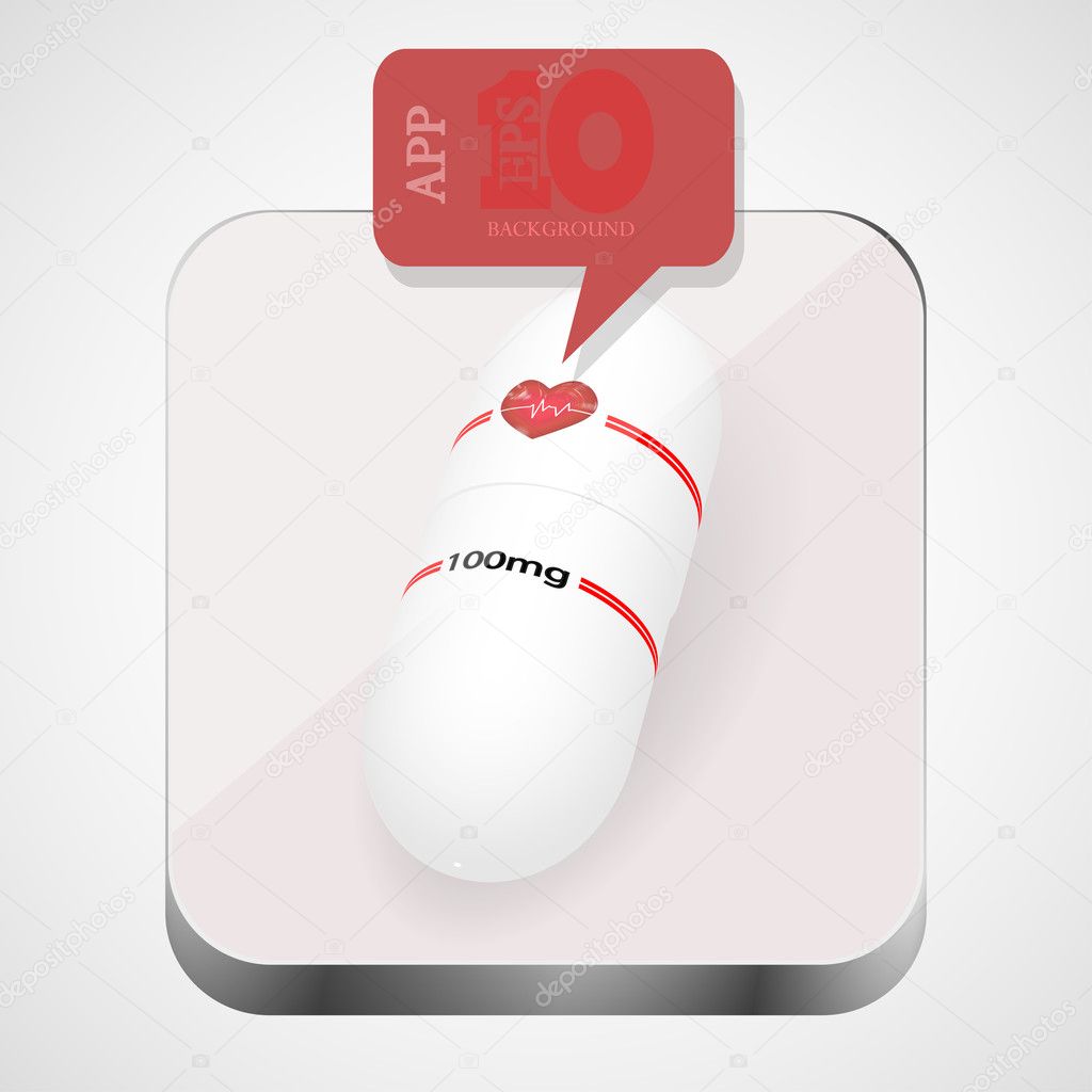 Vector pill app icon with red bubble speech. Eps10