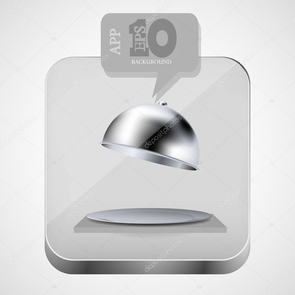 Vector open tray app icon with gray bubble speech. Eps10