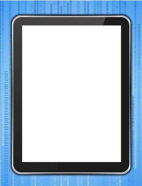 Tablet de computadora realista vectorial sobre fondo de código binario. Eps 10 — Vector de stock