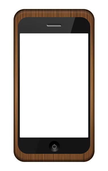 Smartphone vectorial en una funda de madera aislada en blanco. Eps 10 — Vector de stock