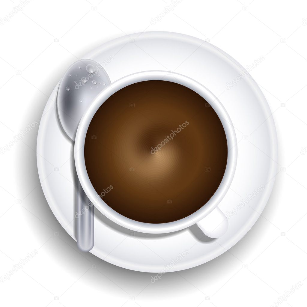 Vector a cup of coffee with spoon isolated on white background. Eps 10