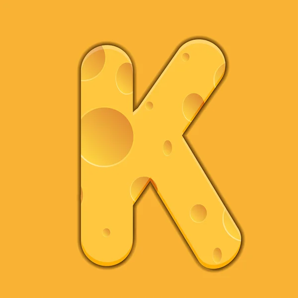 矢量橙色背景上的奶酪字母 k。10 eps — 图库矢量图片