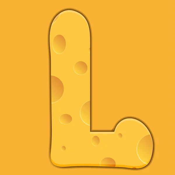 Letra de queso vectorial L sobre fondo naranja. Eps 10 — Vector de stock