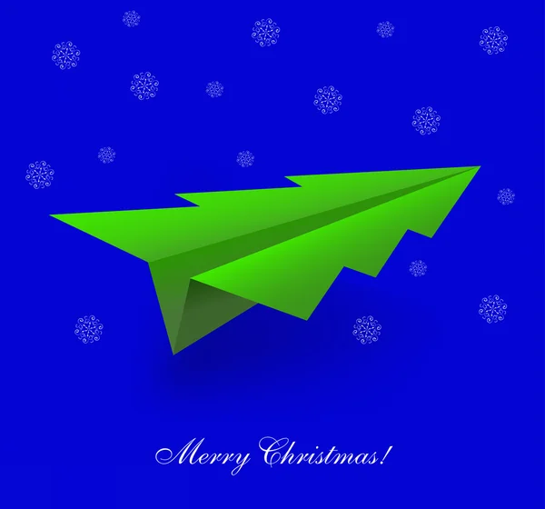 Vector concept of the Christmas tree and origami airplane. Eps 10 — Stock Vector