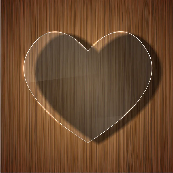 Vektorové skleněné srdce na dřevěné pozadí. EPS 10 — Stockový vektor