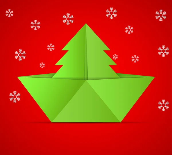 クリスマス ツリーと折り紙ボートのコンセプト. — ストック写真