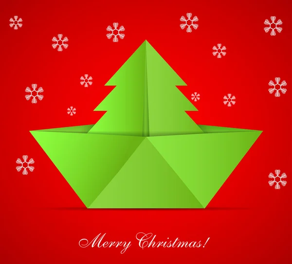 Conceito de vetor da árvore de Natal e barco de origami. Eps 10 — Vetor de Stock