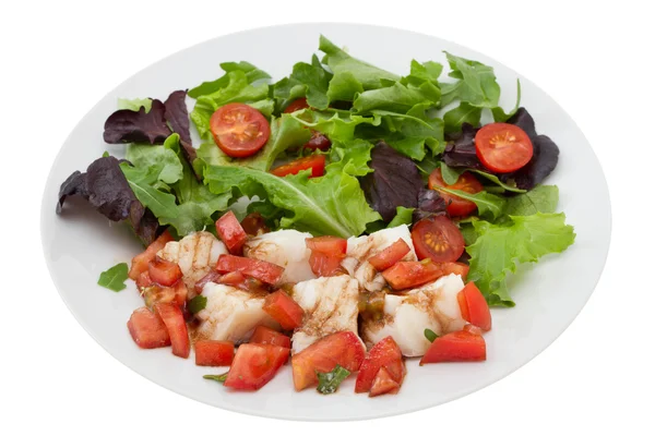 Vařené ryby s omáčkou a zeleninový salát — Stockfoto