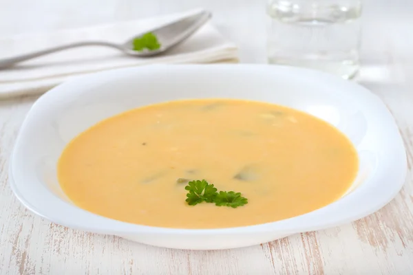 Овощной суп с петрушкой в белой тарелке — стоковое фото