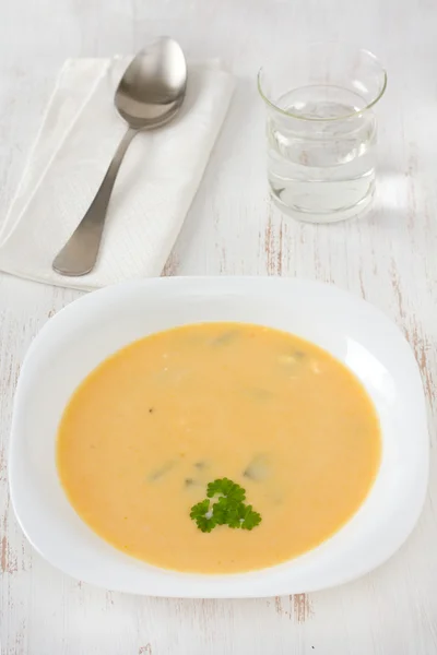 Maydanoz beyaz tabakta sebze çorbası — Stok fotoğraf