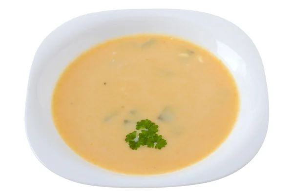 Gemüsesuppe mit Petersilie auf weißem Teller — Stockfoto