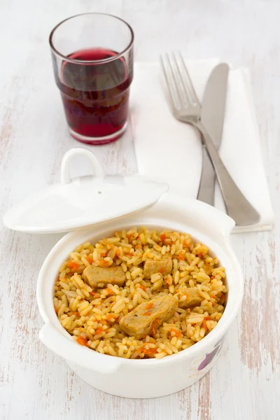 Rice with pork and vegetables in the bowl — Stock Photo, Image
